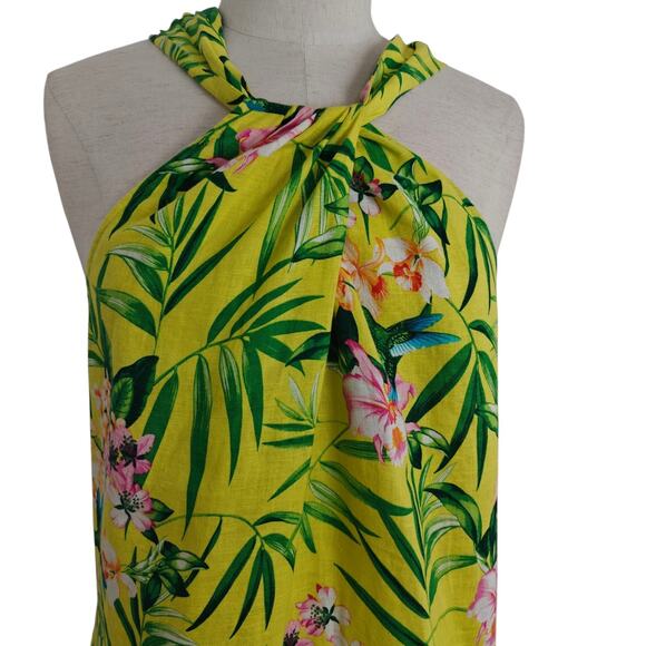 Tommy Bahama Floral Print Halter Dress Size Large Linen Twist Front Tropical - Picture 3 of 10